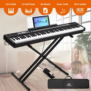 Black 88Key Semi Weighted Digital Piano Electric Keyboard w/USB MIDI,Pedal,Stand - Picture 1 of 24