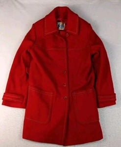 VTG Styled By Davis Of Boston Red Wool Trench Overcoat Size Small To Medium 70s - Picture 1 of 16