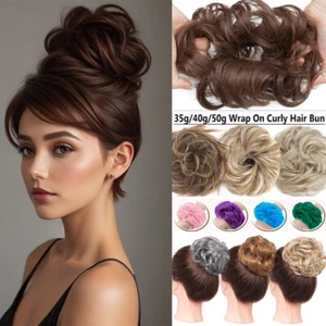 Curly Messy Bun Hair Piece Scrunchie Natural Updo Extensions Real as human THICK - Picture 1 of 99