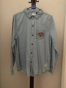 New COTTON ON Kid’s Blue Denim Superman License Button Down Boy’s Shirt Size 18 - Picture 1 of 8