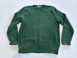 Polo Ralph Lauren Pima Cotton V-Neck Sweater Herren M Pullover Grün mit Orange Pony - Bild 1 von 14