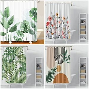 Waterproof Leaves Shower Curtain With 12 Hooks 180x180cm Beach Theme Bathroom AU
