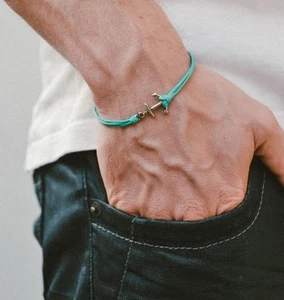Herren Anker Armband Silber Anker Türkis Schnur Schmuck für Männer Geschenk Ihn - Bild 1 von 13