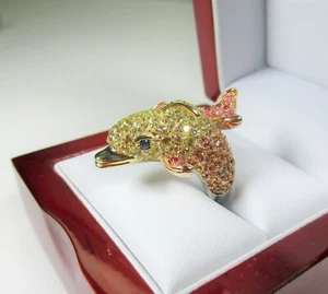Dolphin Ring PADPARADSCHA & FANCY SAPPHIRE 4.52 CTW 14k 3-TONE GOLD/925 SILVER - Picture 1 of 11