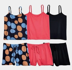 Real Essentials 3 Pack Super Soft Pajama Set Cami Lounge Short and Top Med - Picture 1 of 6