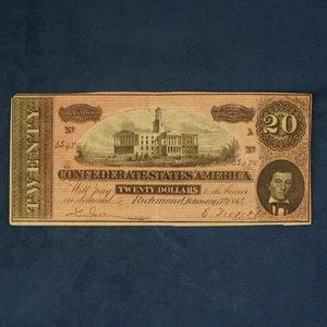 1864 Confederate States of America $20 Richmond Note - Free Shipping USA - Picture 1 of 6