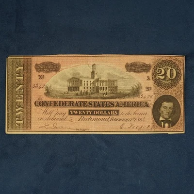 1864 Confederate States of America $20 Richmond Note - Free Shipping USA - Image 1 of 4