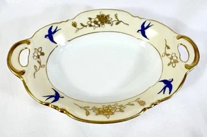 Antique Noritaki Porcelain Dish Japan Hand Painted Gold Leaf Blue Swallows 8.25” - Picture 1 of 7