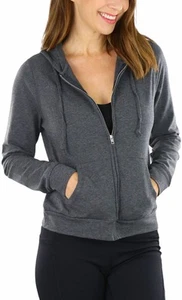 ToBeInStyle Women's L.S. Full Zip-Up Front Pouch Pocket Hoodie - Charcoal - L... - Picture 1 of 6
