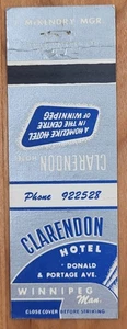Matchcover Canada Manitoba Winnipeg Clarendon Hotel - Picture 1 of 2