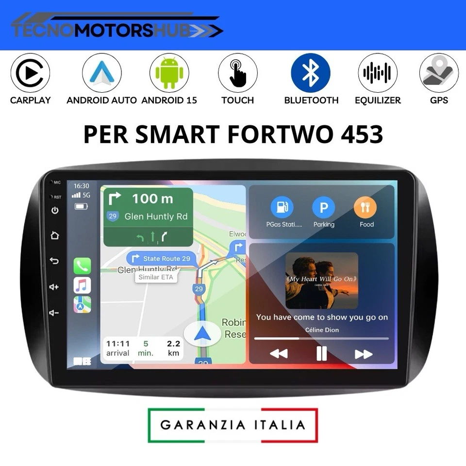 Autoradio 9” Car Tablet Android 15 Carplay Per Smart 453 Forfour Fortwo 2014-23 - Immagine 1 di 4