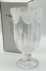 Block Lead Crystal Frosted Tulip Hurricane Vase Poland Pedestal Candle Holder - Picture 1 of 12
