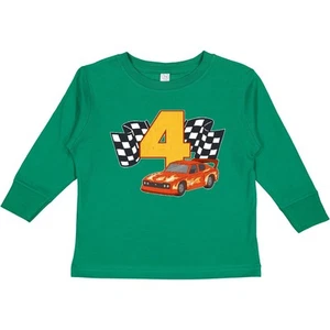 Inktastic Number Four Race Car Toddler Long Sleeve T-Shirt 4th Year Old Racer - Picture 1 of 7