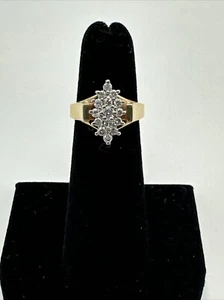 14K Yellow Gold Magic Glo Multiple Diamond Marquee Sparkle Statement Ring Size 5 - Picture 1 of 18