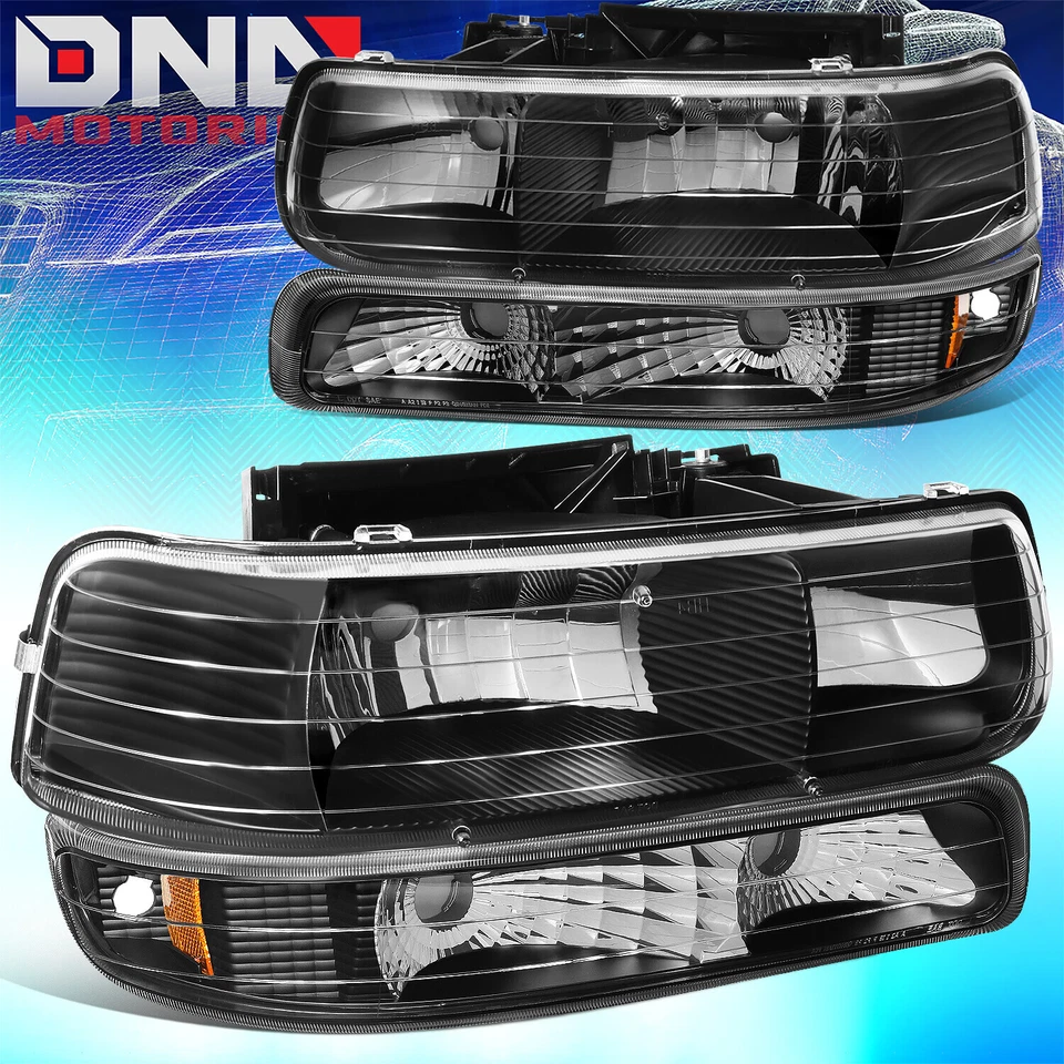 Para 1999-2002 Silverado -2006 Suburban Tahoe farol lâmpada de para-choque preto/âmbar - Imagem 1 de 4