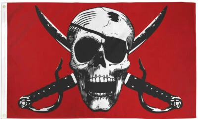 Crimson Pirate Flag 4x6ft Jolly Roger Pirate Flag Skull and Cross Swords 100D - Image 1 of 2