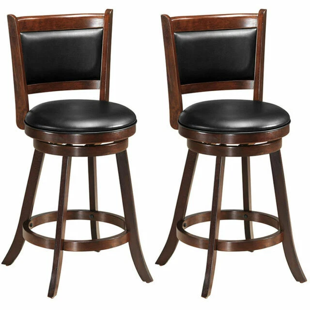 Costway 2-Piece Swivel Counter Bar Stool - Espresso/Black