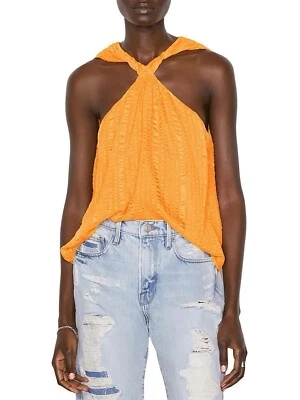 $378 Frame Women's Orange Draped Textured Silk Halter Top Size Large - Image 1 of 4