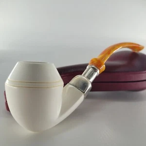 Smooth bulldog block meerschaum pipe silver spigot bulldog pipe handmade CPW56 - Picture 1 of 11