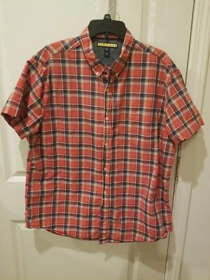 Camisa Prince & Fox Para Hombres S/S Abotonada Salmón/Azul Marino A Cuadros Talla 2XL Foto 1 de 2