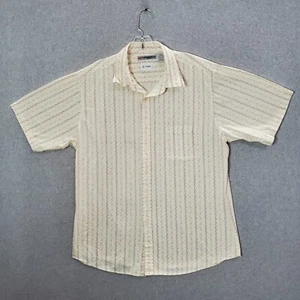 Anchor Blue Men Button Up Shirt XL Cream Y2K Striped Short Sleeve - Picture 1 of 7