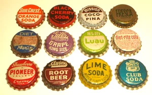 Lote De Colección De 12 Tapas De Botella De Soda Forradas De Corcho NOS Mission, Nehi, Gill's, Moxie - Imagen 1 de 8