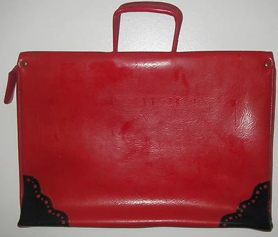 Bolso de mano retro vintage de los años 50 rojo/negro borde de esquina cremallera metálica Foto 1 de 4