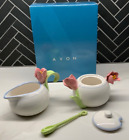 Avon Tulip Flower Blooms Creamer Sugar Bowl W/ Spoon Brand New In Box