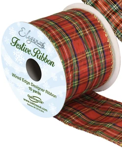 Christmas Wired Woven Ribbon Width 63mm - Picture 1 of 37