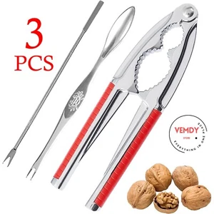 Nut Cracker and 2 Picks Stainless Steel Seafood Tools Set Lobster Crab Crackers - Picture 1 of 7
