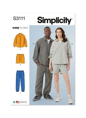 Simplicity 3111 UNISEX JACKET SHORTS PANTS Sewing Pattern Size XS-XXL Skill EASY - Image 1 of 4