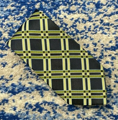 Bachrach Blue Gray Navy Blue Green Bias Plaid 100% Silk Necktie  - Изображение 1 из 4