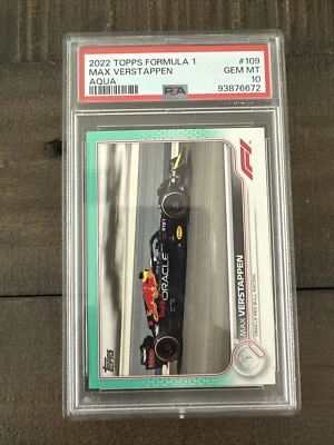 2022 Topps Formula 1 #109 Max Verstappen Aqua /199 PSA 10 *POP 1* Redbull Racing - Image 1 of 4
