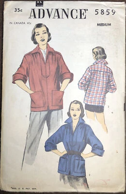 Vintage Shirt Cardigan Pattern Jacket Size Med 13 - 15 Factory Cut  Advance 5859 - Image 1 of 3