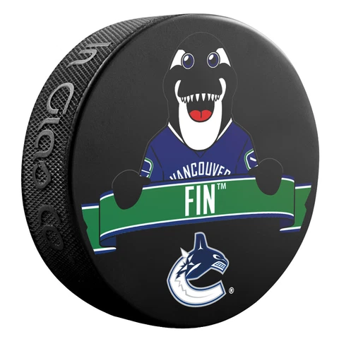 Official NHL Licensed puck of the Vancouver Canucks mascot "Fin" Cover