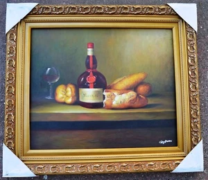 WINE BREAD GLASS CUP HAND PAINTED OIL PAINTING ART 20X24" ON CANVAS GIFT 240 - Picture 1 of 4