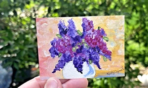 Original Aceo Gemälde - Lilac Splash 2,5x3,5 Acryl auf Mischtechnik Papier - Bild 1 von 3