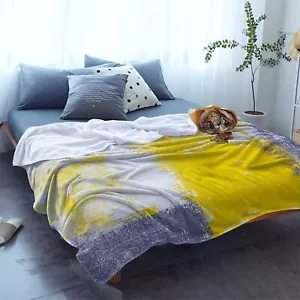 Microfiber Throw Blanket Ultra Soft Abstract for Couch Bed Yellow Blue 49''x79'' - Picture 1 of 9