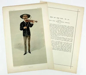 [Pablo de SARASATE]: 1889 "Vanity Fair" Portrait by Carlo "Ape" PELLEGRINI - Picture 1 of 3