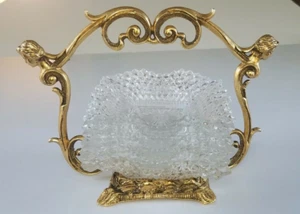 Vintage Crystal Glass Set of 5 plates on Stand Brass Base Holder W/ Women's Face - Picture 1 of 12