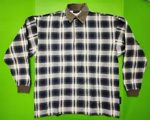 Vintage 90's Structure Plaid Corduroy Collar Rugby Polo USA Made SEE MEASUREMENT - Picture 1 of 11