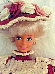 Barbie Doll Custom Old Fashioned Blonde Crocheted Burgundy Collectible VTG - Picture 1 of 12