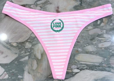 NOVA Tanga de Algodão Victoria Secret Rosa com nervuras - Bordado Selo Rosa e Branco - GG - Imagem 1 de 2