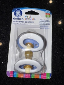 Gerber First Essentials Soft Center Pacifiers 0-6m Latex BLUE WHITE NEW 2 PACK - Picture 1 of 8