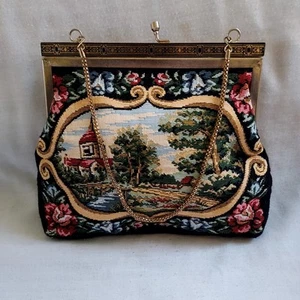 Vintage Small Multi Color Tapestry Evening Clutch Purse w/Chain , Beautiful - Picture 1 of 7