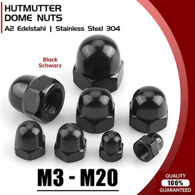 Hutmuttern M3 M4 M5 M6 M8 M10 - M20 A2 Edelstahl Schwarz Sechskantmutter Mutter - Bild 1 von 4