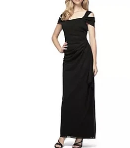 Alex Evenings Long Cold Shoulder Gown Size 16 Black With Sparkle Tulle Overlay - Picture 1 of 11