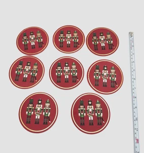 Tea Coffee Cup Pad Mat Vintage Nutcracker Christmas 4'' Set of 8 Red Holiday - Picture 1 of 9