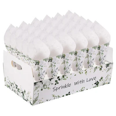 Wedding Confetti Cones Holder Box, 30 Holes Confetti Stand Tray Box, White/Green - Изображение 1 из 4