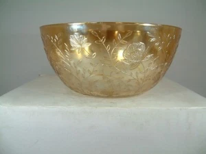Vintage Jeannette Floragold Marigold Carnival Glass Salad Mixing Bowl Large WOW - Picture 1 of 7